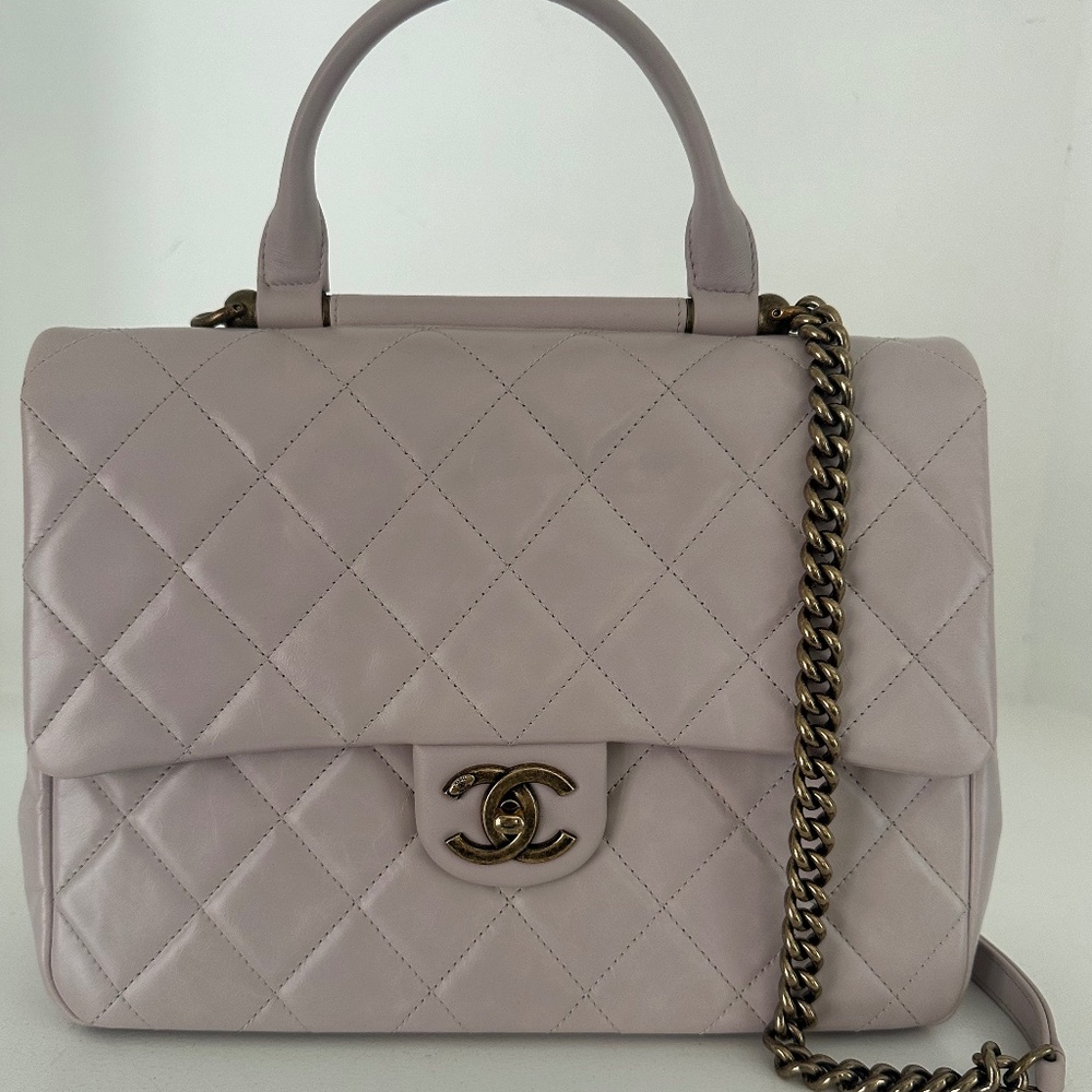 Chanel Classic Top Handle Lambskin Leather Jumbo Flap Shoulder Bag
